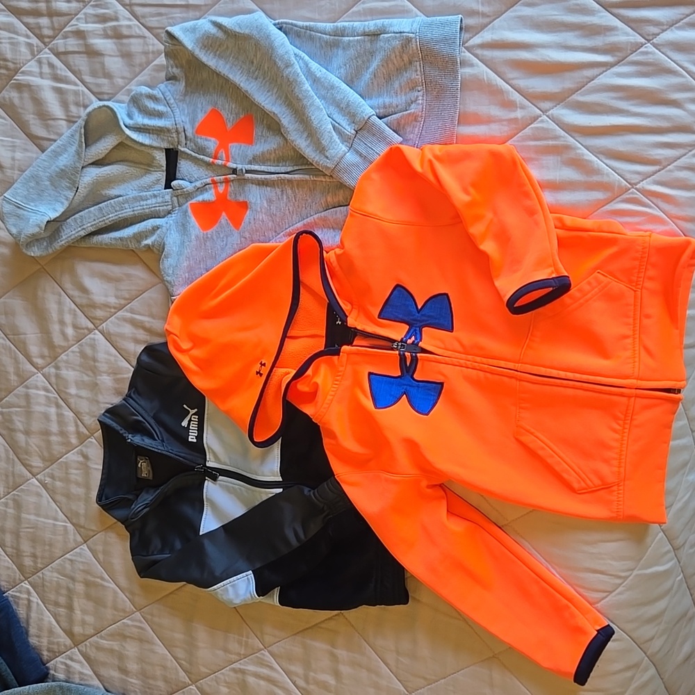 Bundle - 3 Boys' Zippered Sweatshirts in 3T (UnderArmour & Puma) in Orange/Grey